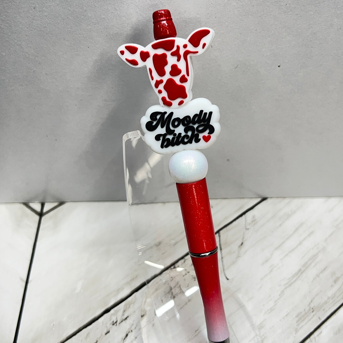 Red Moody B***h Glitter Ombre Plastic Pen